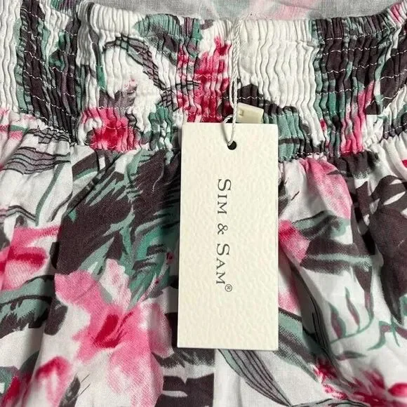 Sim & Sam Womens Pink/Gray/Green Tropical Smocked Lined V-Neck Maxi Dres… - Picture 12 of 14